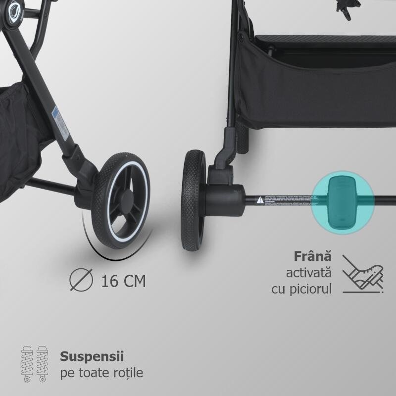 Carucior sport autofold Coccolle Melia Diamond Black, cadru aluminiu anodizat, copertina XXL cu protectie UV 50+, pozitie verticala dupa pliere, certificat pana la 22 kg – imaginea 2