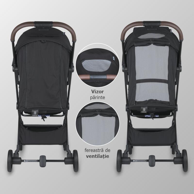 Carucior sport autofold Coccolle Melia Diamond Black, cadru aluminiu anodizat, copertina XXL cu protectie UV 50+, pozitie verticala dupa pliere, certificat pana la 22 kg – imaginea 4