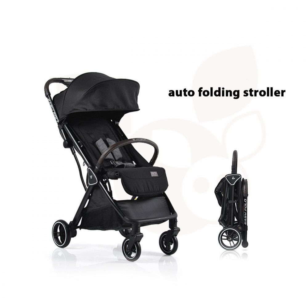 Carucior sport Cangaroo Easy Fold Negru cu pliere compacta Autofold,pana la 22kg,cadru din aluminiu,pozitie de somn,roti EVA detasabile si husa de picioare inclusa