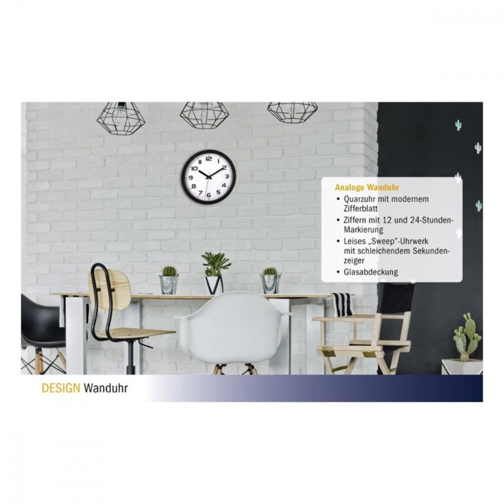 Ceas analog silentios de perete cu capac din sticla cifre mari negru – imaginea 2