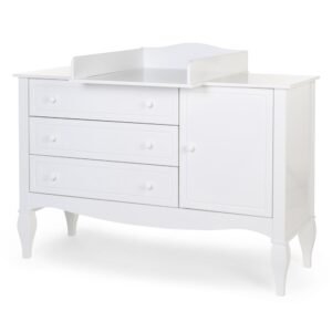 Comoda Childhome Romantic 136.8x73.3x103.4 cm cu masa de infasat Mdf Alb
