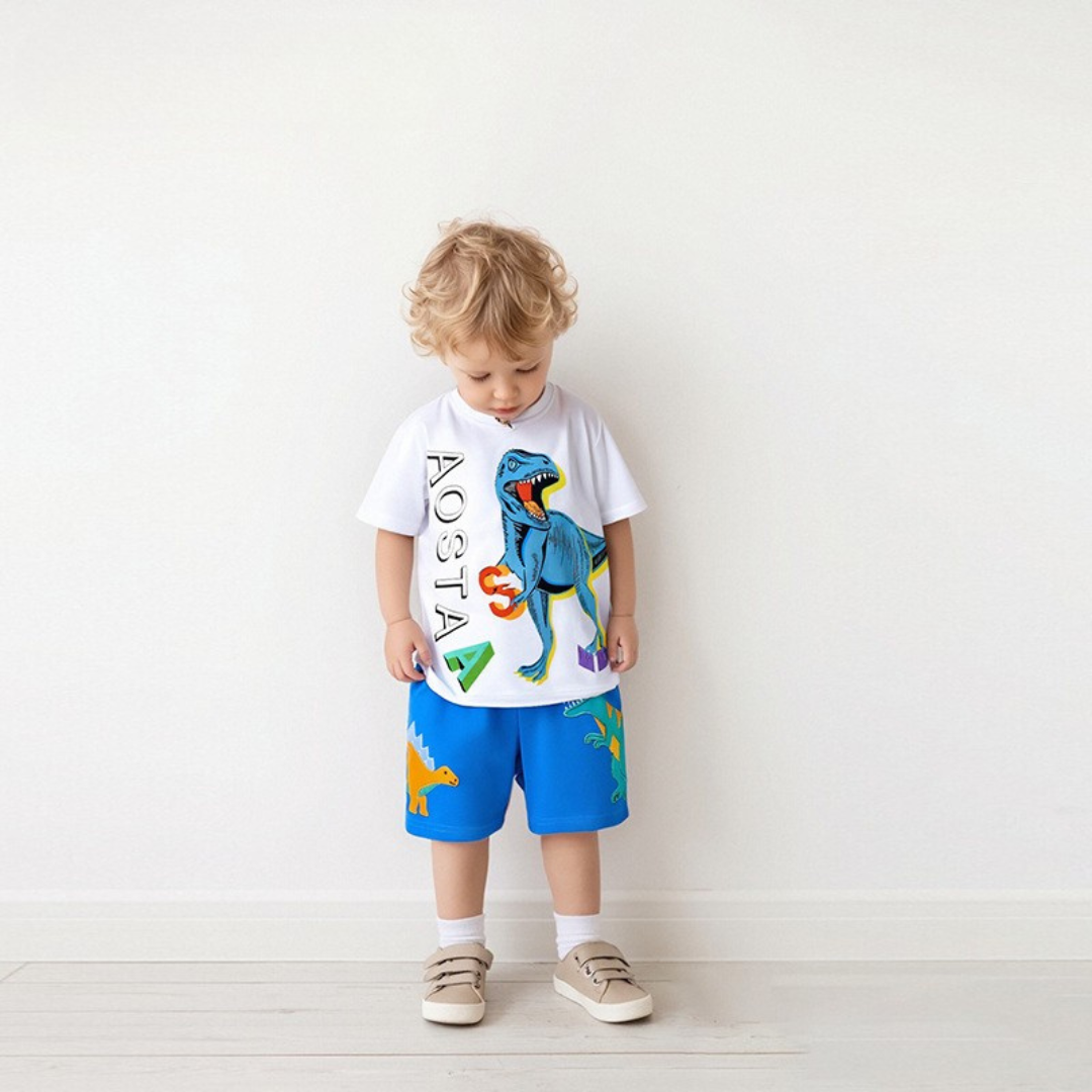 Compleu 2 Piese Băieți Tricou Alb și Pantaloni Albaștri Axel – 6-7 ani