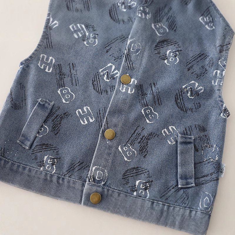Compleu Băieți 3 Piese Gri – Vestă Denim, Hanorac și Blugi – 12-18 luni – imaginea 4