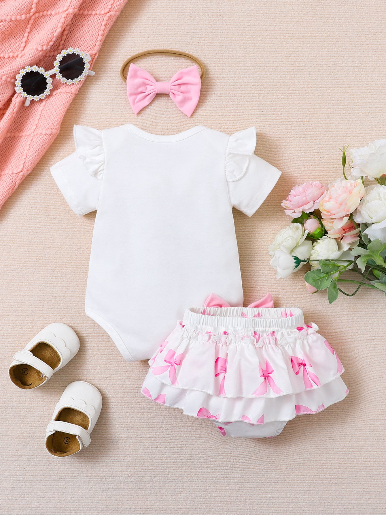 Compleu Fetite Alb cu Roz 3 Piese Rhea – 12-18 luni – imaginea 3