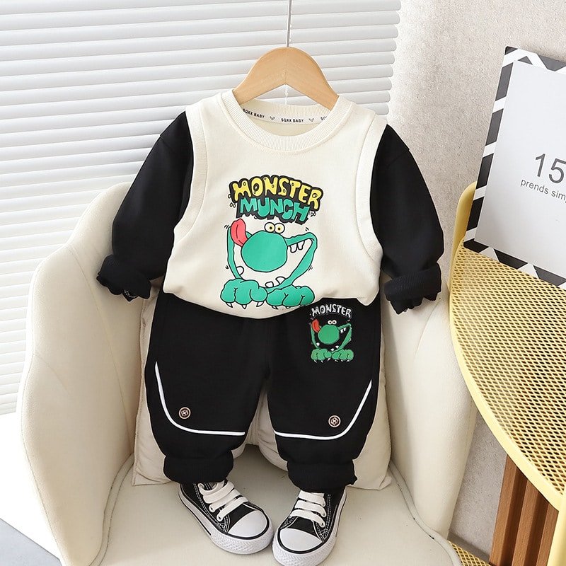 Compleu Negru Baieti Monster – 12-18 luni
