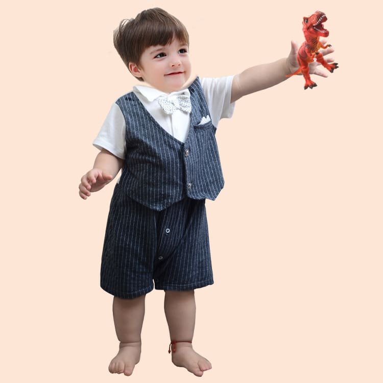 Costum Salopeta Eleganta Baieti Gri Luis – 9-12 luni – imaginea 2