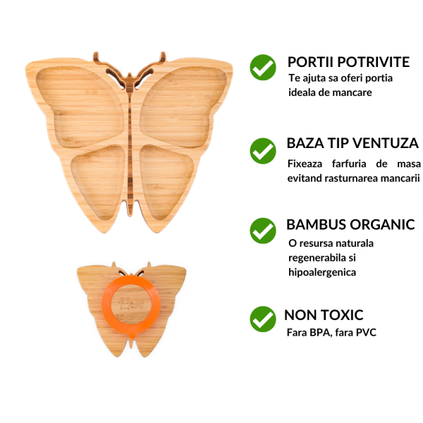 Farfurie fluturas din bambus organic cu baza tip ventuza Oaki galben – imaginea 2