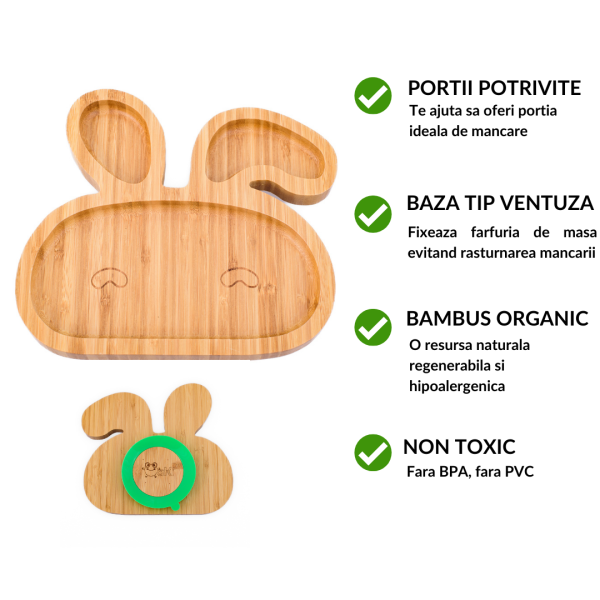 Farfurie iepuras Oaki din bambus organic cu baza tip ventuza galben – imaginea 2
