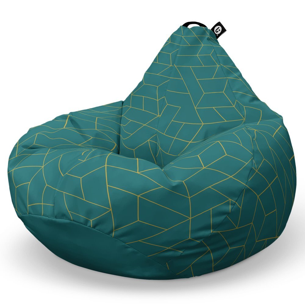 Fotoliu Puf Bean Bag tip Para L turcoaz inchis si linii aurii – imaginea 5