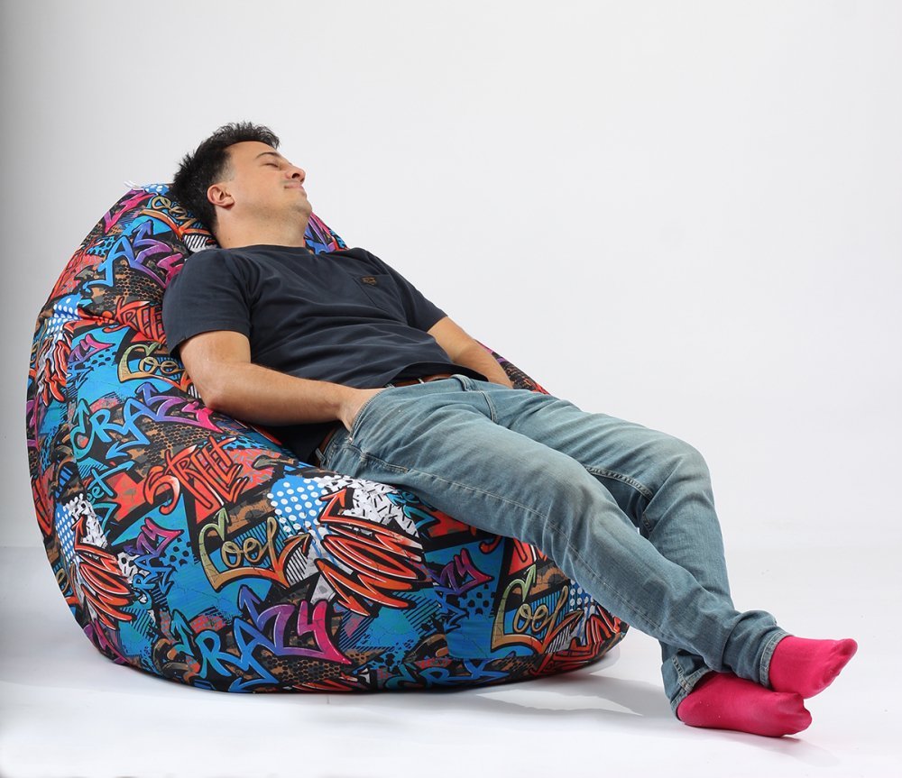 Fotoliu puf tip sac nirvana gigant street art Imprimat pretabil si la exterior umplut cu perle polistiren – imaginea 2