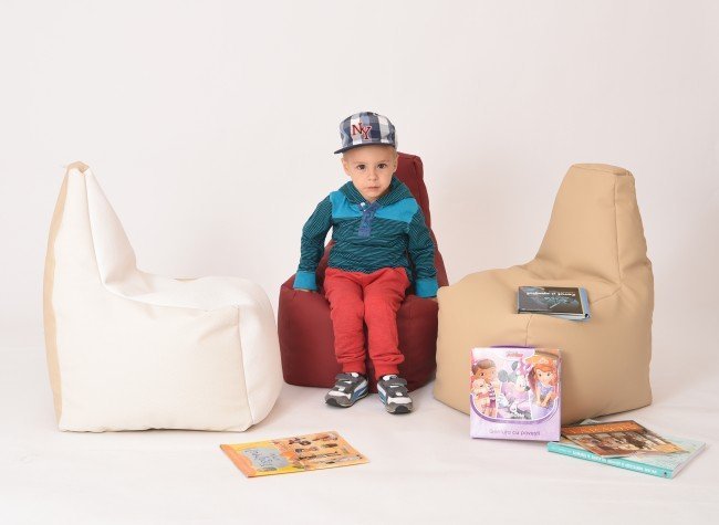 Fotoliu pentru copii 2-8 ani sunlounger junior galben umplut cu perle polistiren marca Pufrelax – imaginea 4