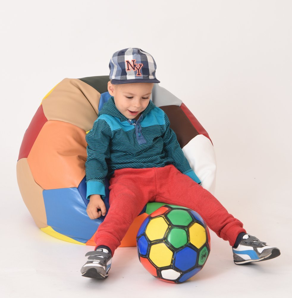 Fotoliu pentru copii 3-10 ani minge telstar junior caramel  chocolate umplut cu perle polistiren  marca Pufrelax