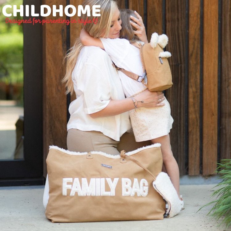 Geanta Childhome Family Bag aspect piele intoarsa bej – imaginea 4