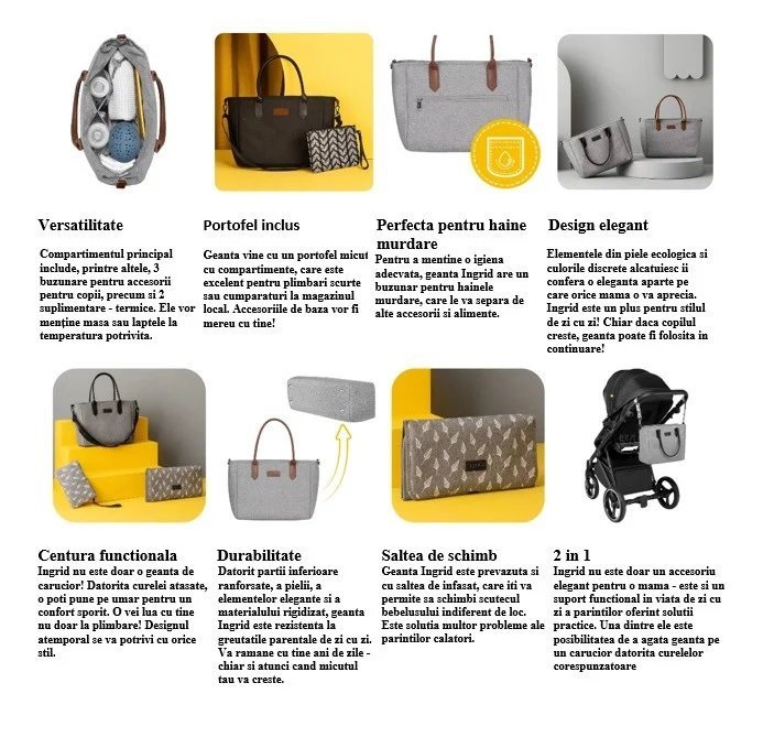 Geanta multifunctionala Skiddou pentru parinti Ingrid Onyx Negru – imaginea 8