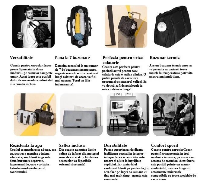 Geanta multifunctionala pentru parinti Skiddou Inger Normandic Dream Gri – imaginea 8