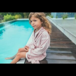 Halat de baie frotir din bambus pentru copii 8-10 ani Misty Rose