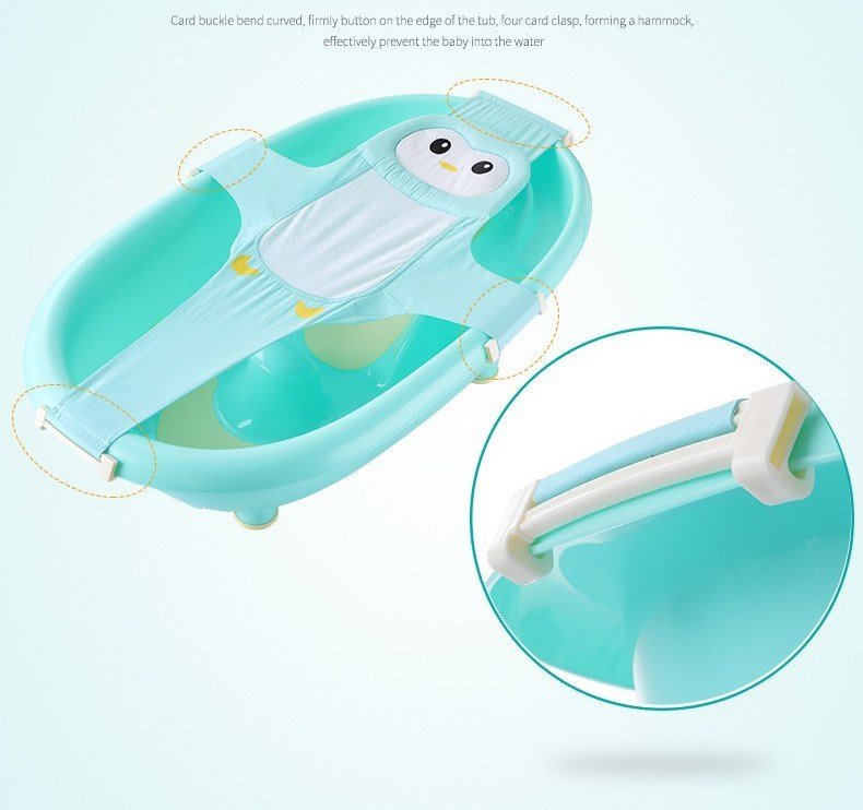 Hamac cadita Little Mom Bathnet Blue Penguin moale, uscare rapida, versatil, varsta 0-12 luni – imaginea 3