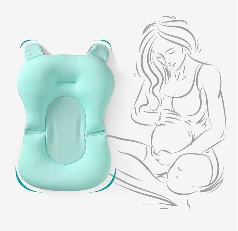 Hamac cadita pentru copii Little Mom Bear Bath cushion Mint design ergonomic cu centuri de fixare, compatibilitate universala, dimensiune, 47 x 34 x 6 cm – imaginea 3