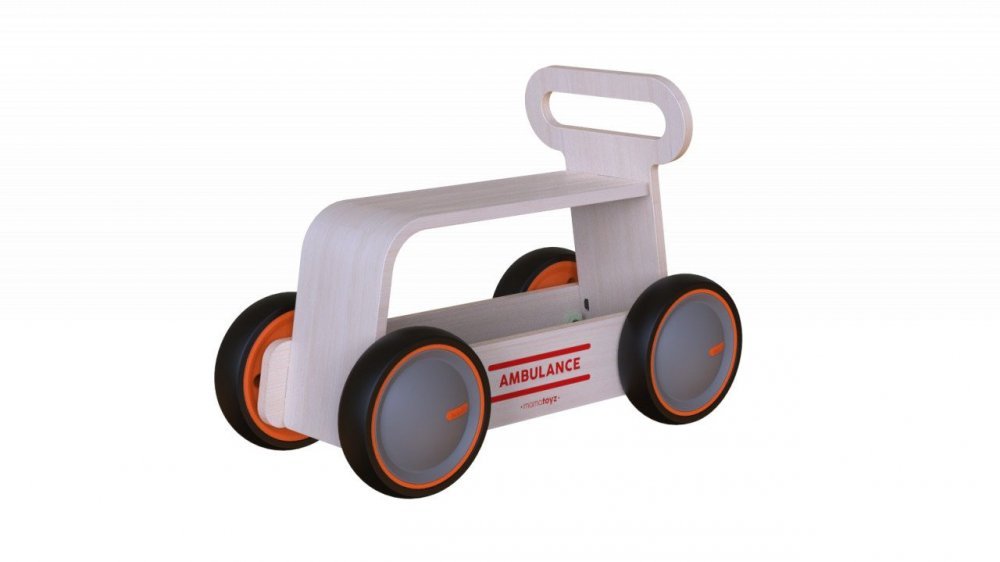 Ride-On copii din lemn MamaToyz 3 in 1 Ambulanta DriveMe Wood masinuta ride-on, premergator si carucior de jucarii, recomandat copiilor de la 10 luni, roti silentioase cu viteza reglabila in functie de varsta copilului – imaginea 4