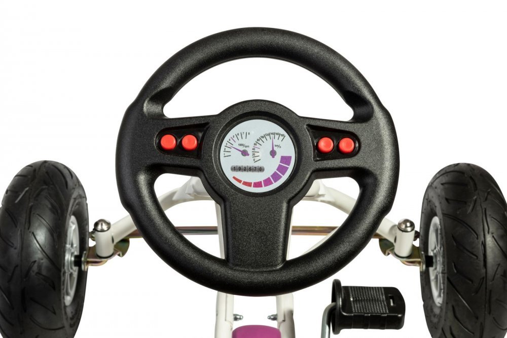 Kart Air Runner Flower, alb, scaun ajustabil, functie free-wheel, roti pneumatice, frana de mana, volan cu sunete, 102 X 60 X h64 cm – imaginea 6