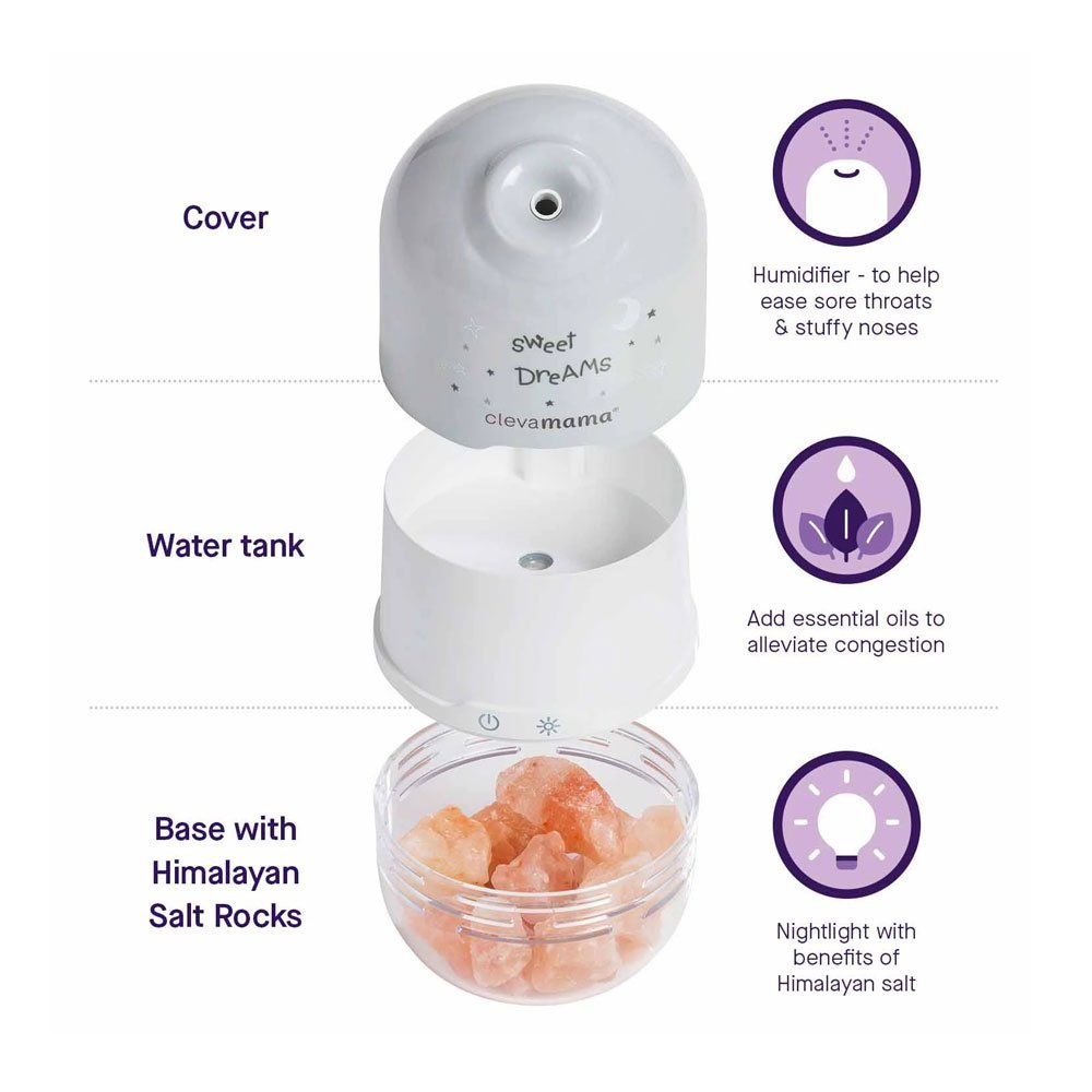 Lampa cu sare din Himalaya, umidificator cu lumina de noapte Clevamama 3070 – imaginea 2