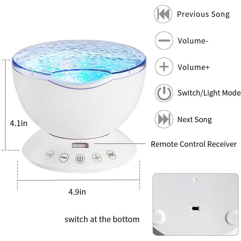 Lampa de veghe cu proiector si sunete Ocean Wave Bambinice alb – imaginea 3