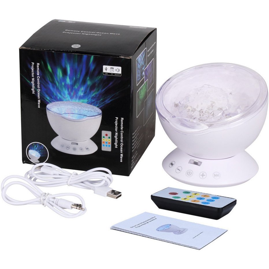 Lampa de veghe cu proiector si sunete Ocean Wave Bambinice alb – imaginea 5