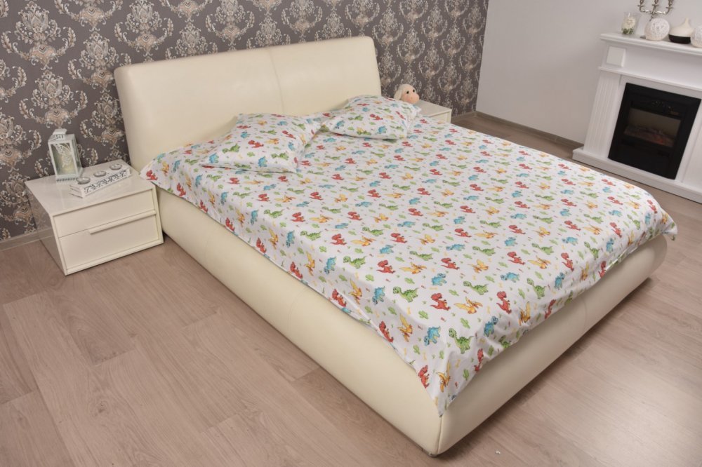 Lenjerie din bumbac pentru pat dublu model dinozauri – imaginea 2