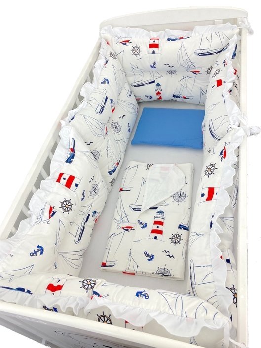 Lenjerie patut 120×60 cm cu 6 aparatori pufoase, cearsaf si paturica Farul – imaginea 2