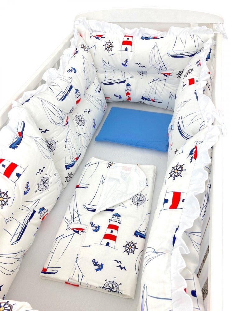 Lenjerie patut 120×60 cm cu 6 aparatori pufoase, cearsaf si paturica Farul