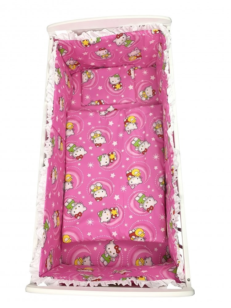 Lenjerie patut cu 5 piese Croitoria Noastra Hello Kitty roz 120×60 cm – imaginea 2