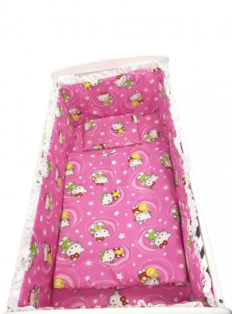 Lenjerie patut cu 5 piese Croitoria Noastra Hello Kitty roz 120×60 cm