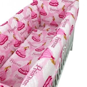 Lenjerie patut cu 5 piese si aparatori Maxi 140x70 cm Croitoria Noastra printese la bal pe roz