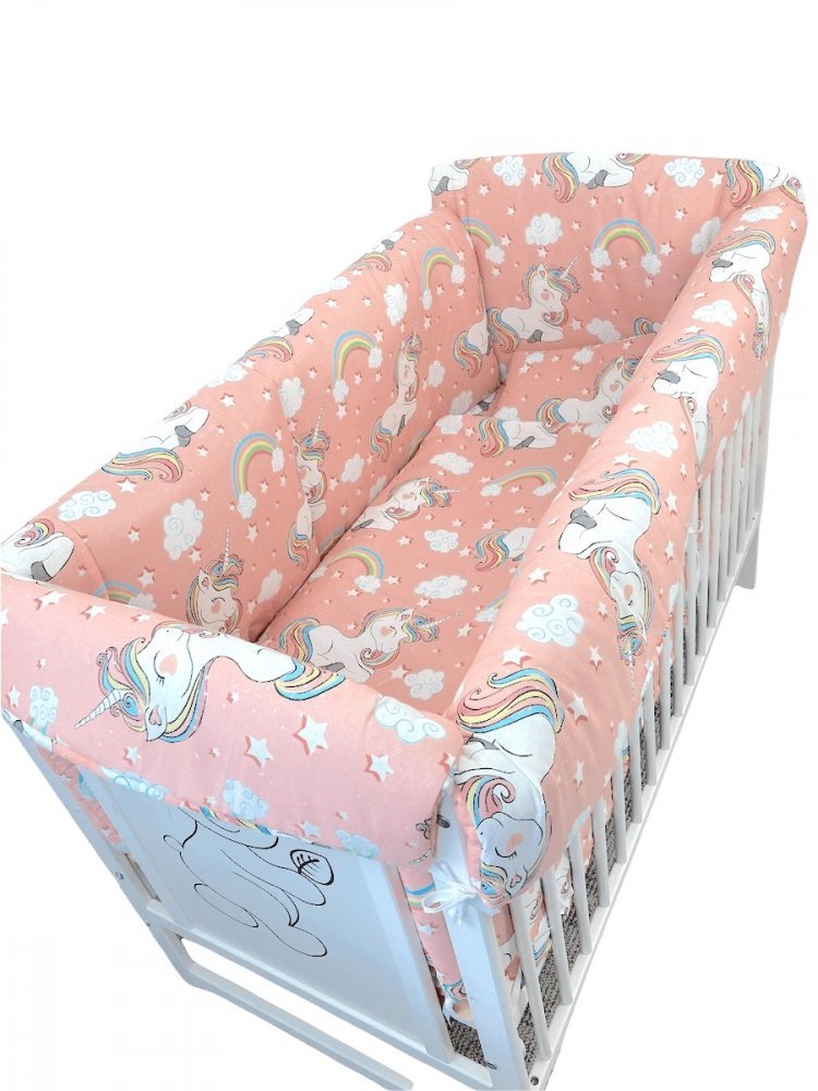 Lenjerie patut cu 5 piese si aparatori Maxi 140×70 cm Croitoria Noastra unicorni