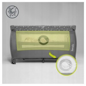 Patut pentru copii Lionelo Stefi Plus Gri Pliabil, Cu doua nivele, Intrare laterala cu fermoar, 2 roti, 120 x 60 cm, Conform cu standardul european de securitate EN 716