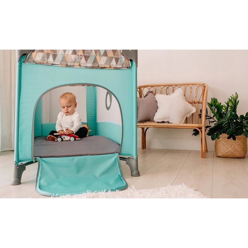 Patut pliabil Lionelo Stefi Pink Ombre cu un nivel, intrare laterala cu fermoar, roti, conform cu standardul european de securitate EN 716 – imaginea 6