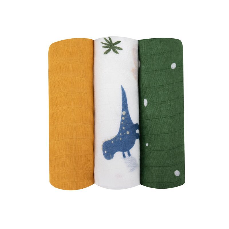 Set 3 scutece multifunctionale Dino din bambus 70×70 cm multicolor – imaginea 2