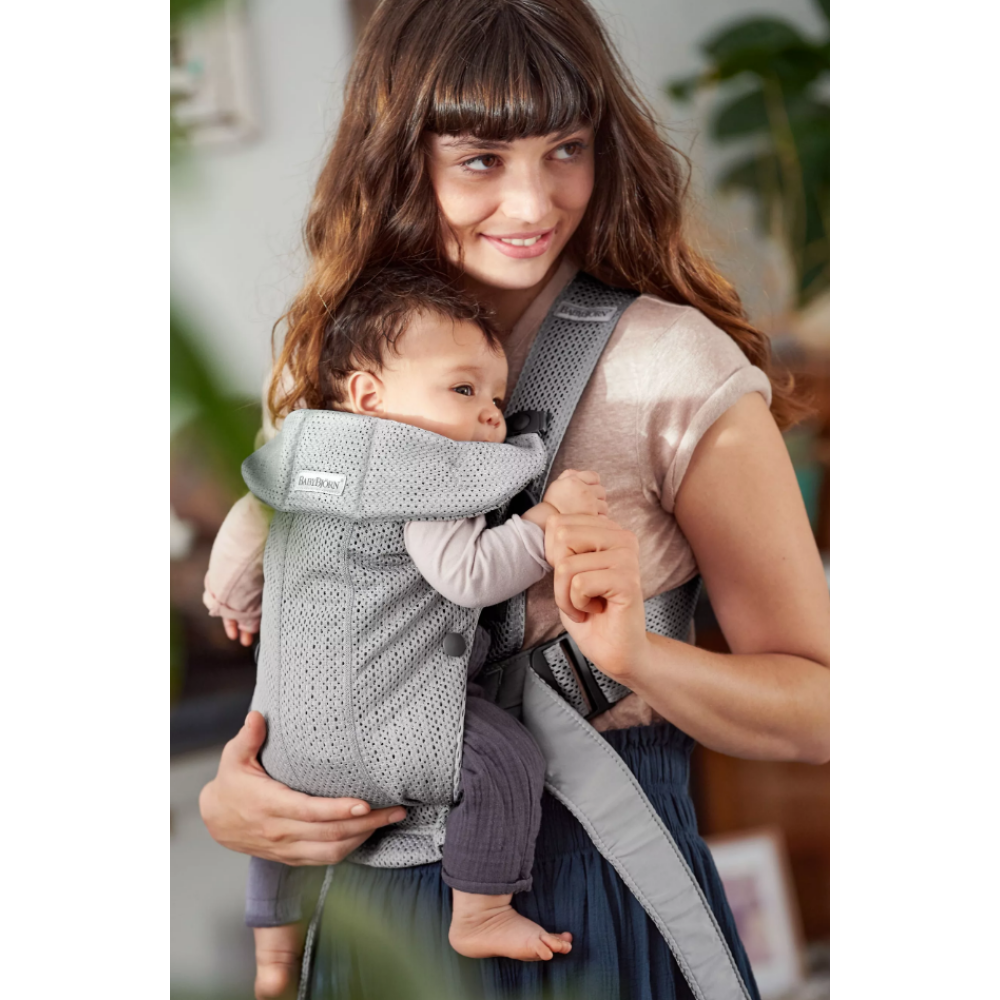 Marsupiu Mini Babybjorn cu multiple pozitii de purtare Grey 3D Mesh – imaginea 2