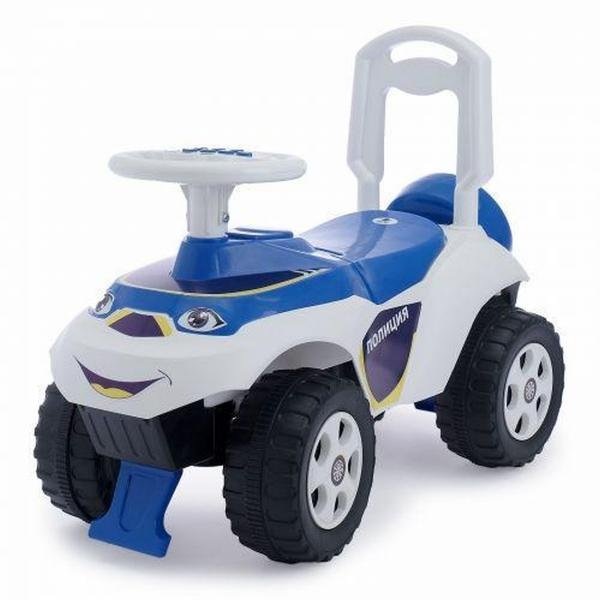 Masinuta copii Ride-On fara pedale Music 0142R11 alb albastru prevazuta cu efecte sonore, inaltimea scaunului 29 cm si greutatea maxima admisa 30 kg