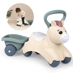 Ride-On fara pedale pentru copii Smoby Pony de impins, maner si remorca pentru transportul obiectelor mici, recomandat copiilor de la 1 an