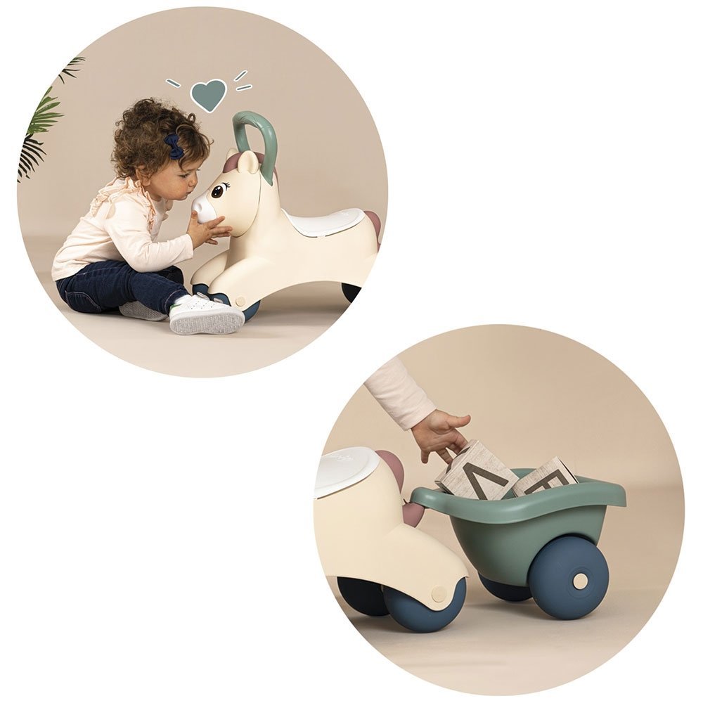 Ride-On fara pedale pentru copii Smoby Pony de impins, maner si remorca pentru transportul obiectelor mici, recomandat copiilor de la 1 an – imaginea 2