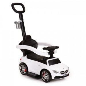 Masinuta pentru copii de impins Ecotoys Mercedes 639 Alb, cu maner pentru a putea fi controlata si impinsa de catre parinte, bara de protectie detasabila, suport pentru picioare, volan cu sunete