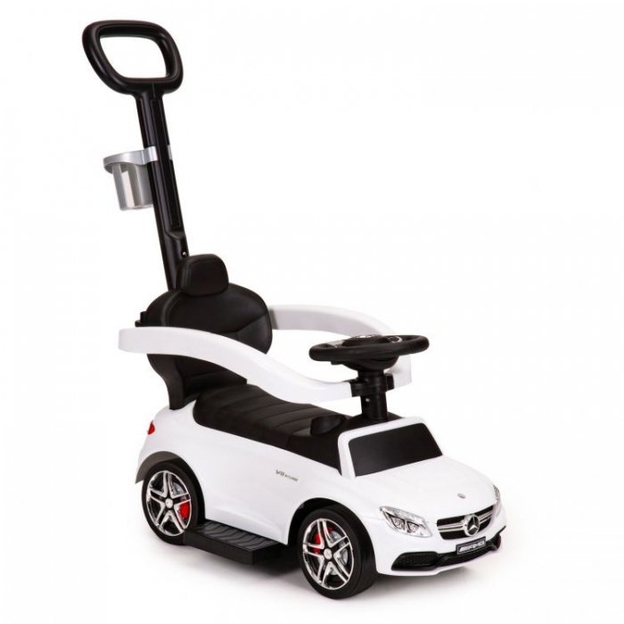 Masinuta pentru copii de impins Ecotoys Mercedes 639 Alb, cu maner pentru a putea fi controlata si impinsa de catre parinte, bara de protectie detasabila, suport pentru picioare, volan cu sunete