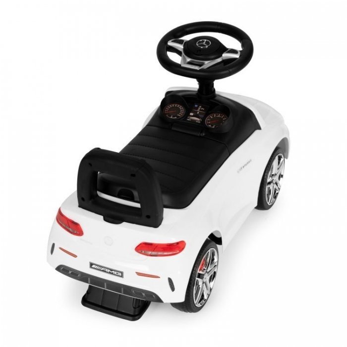 Masinuta pentru copii fara pedale Ecotoys Mercedes 638 alb, compartiment de depozitare sub scaun, volan cu sunete, protectie antirasturnare – imaginea 3