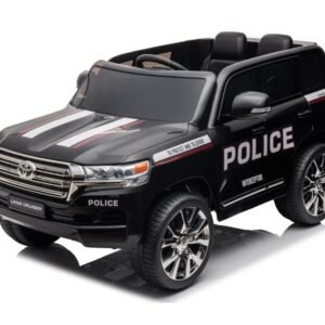 Masinuta electrica pentru copii Toyota Landcruiser Police Black cu roti EVA, scaun din piele, deschidere usi, scaun piele si telecomanda