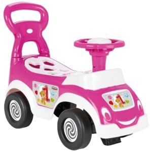 Masinuta pentru copii fara pedale Ride-On Pilsan Shape Sorter Car Pink, spatar cu functie de impingere, spatiu de depozitare sub sezut,5 forme de sortat, greutate maxima admisa 20 kg