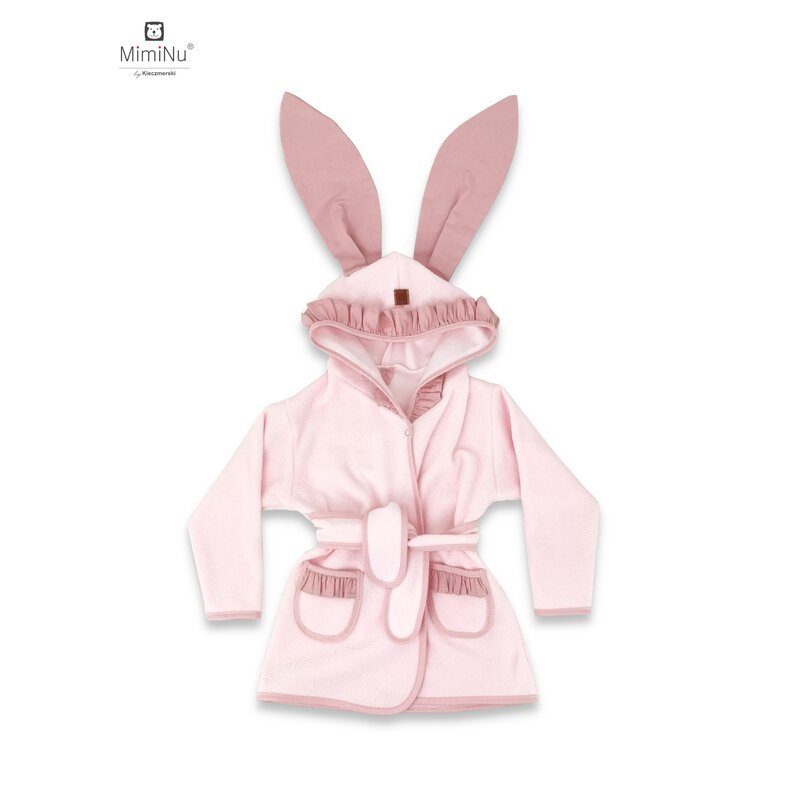 Halat de baie MimiNu cu urechi din bumbac si thermo fleece 6-24 luni Royal Powder Pink