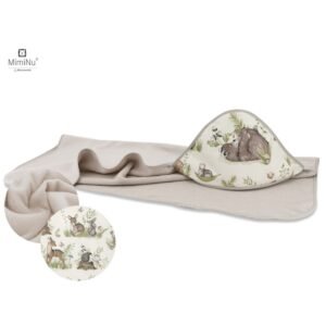 Prosop cu gluga 100x100 cm MimiNu din bumbac thermo fleece Forest natural