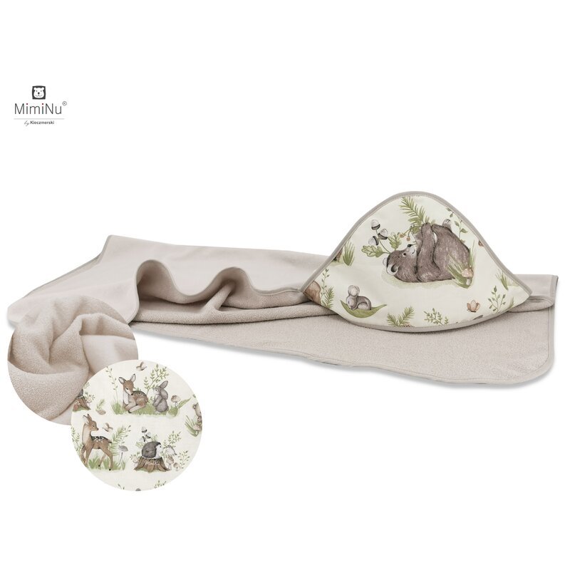 Prosop cu gluga 100×100 cm MimiNu din bumbac thermo fleece Forest natural
