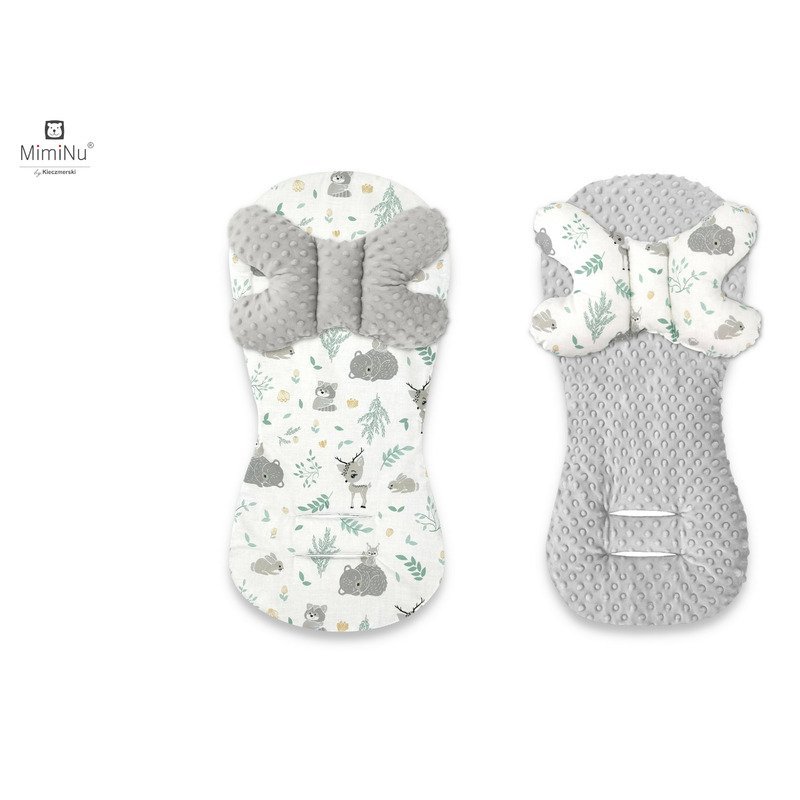 Protectie textila MimiNu pentru carucior si scaun auto cu perna Butterfly Minky Forest Friends Mint – imaginea 2